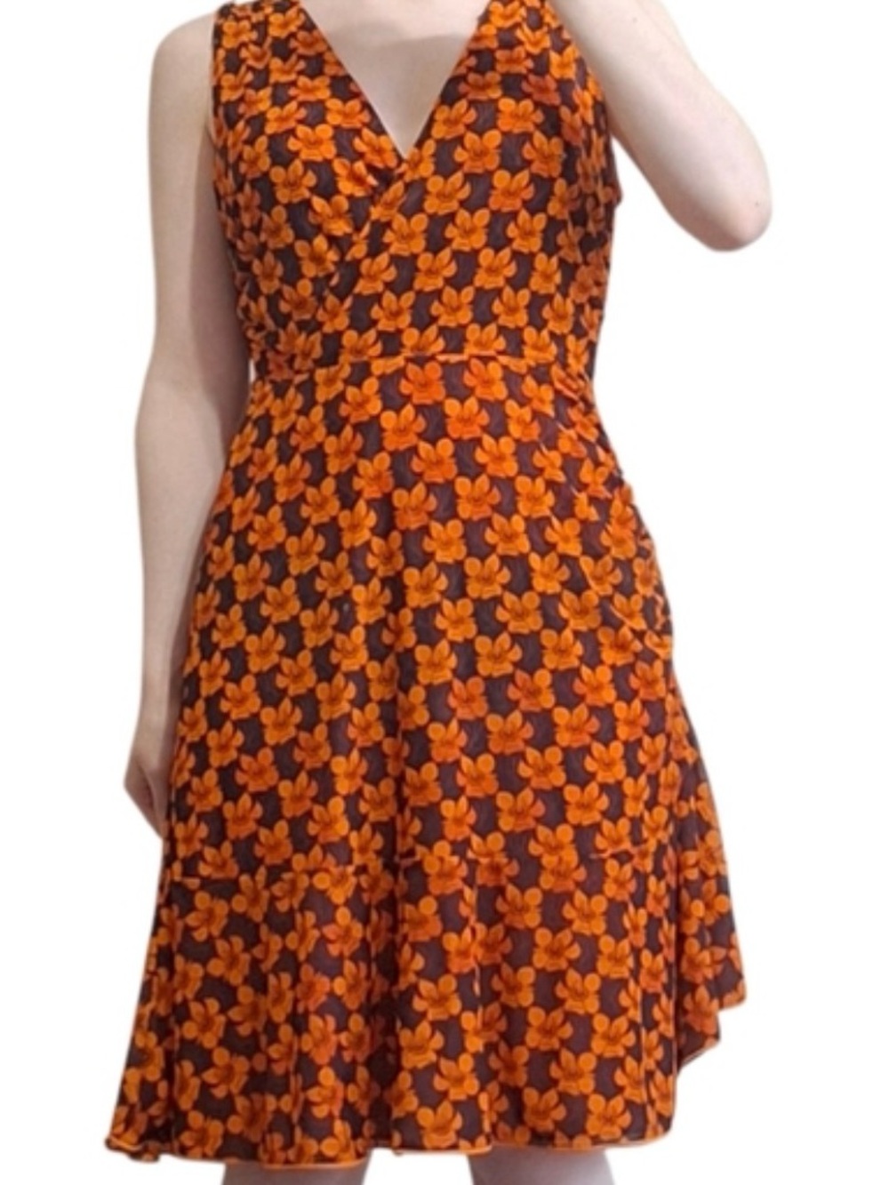 CAbi PlayDay Flip Orange Reversible Floral Wrap-Style Midi Dress